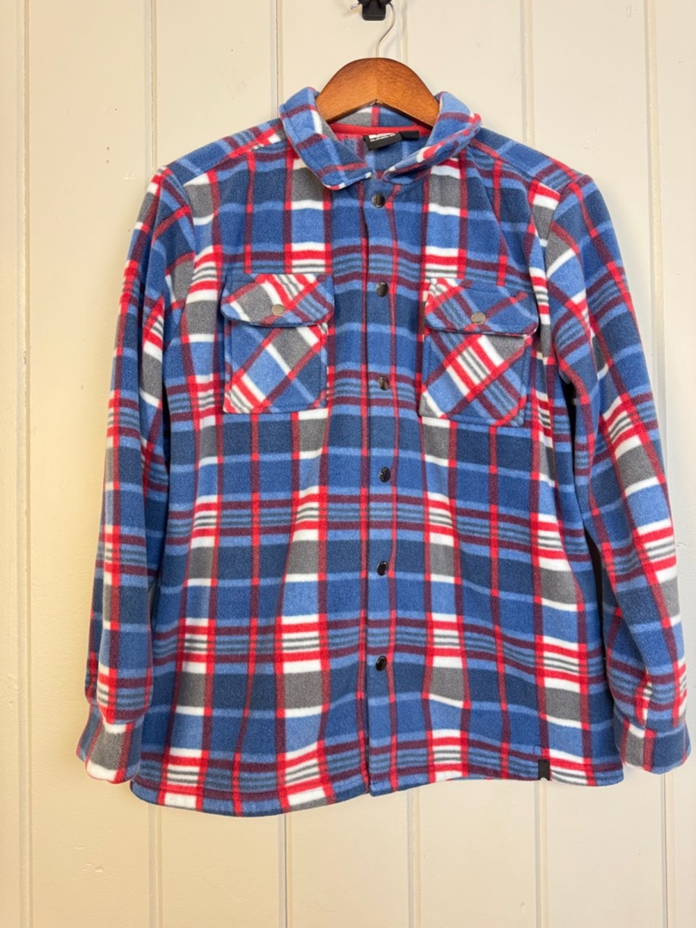QUIKSILVER Youth Boy's L (14/16) Fleece Shirt Jacket Shacket Pockets Blue Plaid